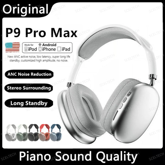 LooXSound© NEW P9 Pro Max Air Wireless Bluetooth Headphones Noise Cancelling Earphones Mic Pods Over Ear Sports Gaming Headset For Apple