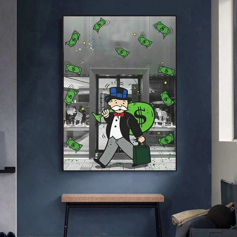 Fashion Luxury Alec Monopoly Carry Money Pop Art Posters and Prints Canvas Painting Home Living Room Decor Wall Art Pictures