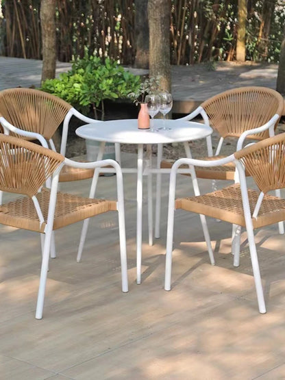 Garden furniture design wicker handwoven solid wooden teak outdoor dining set