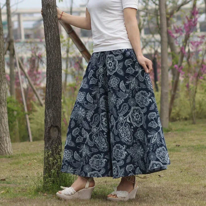 Fashion Summer Cotton Linen Women Skirt Saia Casual Vintage y2k Print Long Skirts Woman Clothes Bohemian Faldas Maxi Bottom Jupe