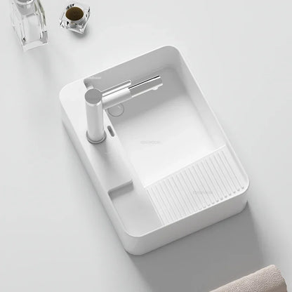 Side Drain Bathroom Sinks Balcony Small Size Washbasin Washing Machine Cabinet Washbasin with Washboard Ceramic Countertop Basin