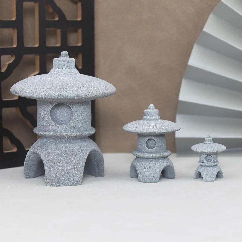 Miniature Sand Stone Tower Pavilion Ornaments Lantern Figurines Fairy Garden Bonsai Rockery Lanscaping for Terrarium Room Decor