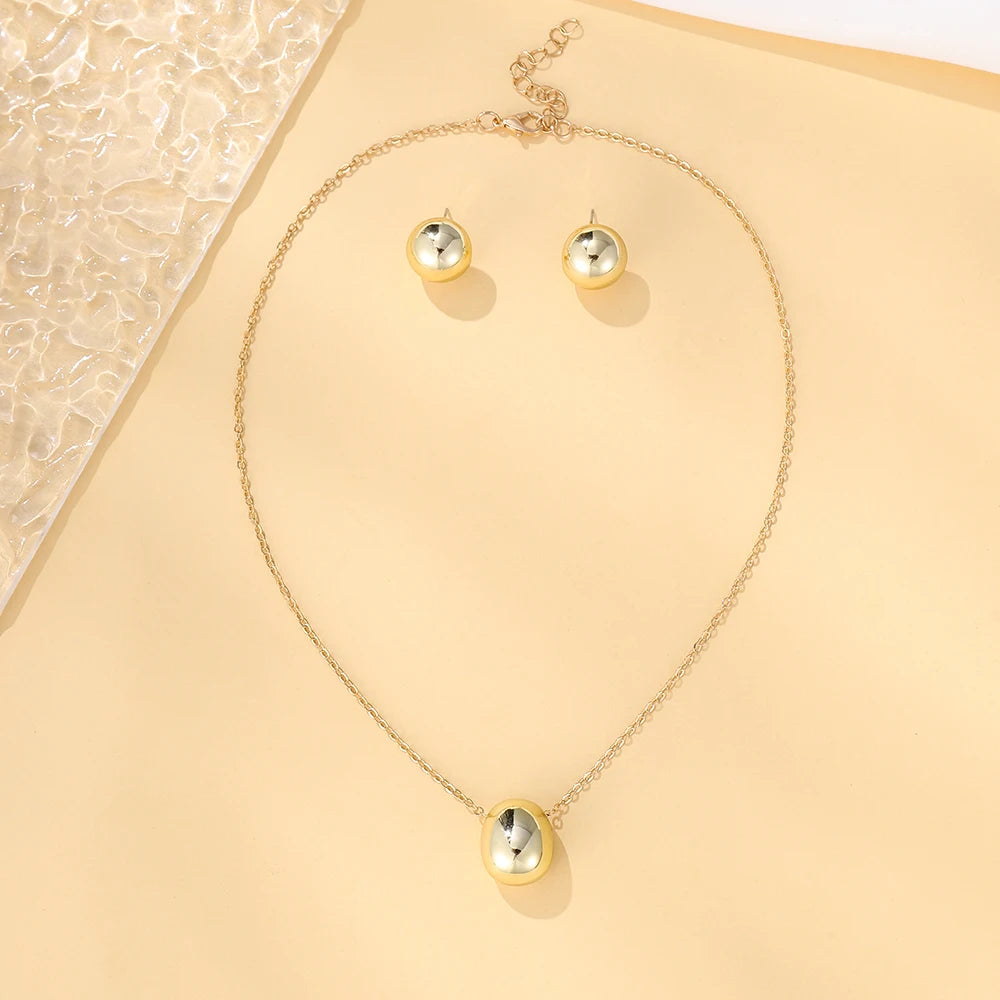 Hyperbole Big Light Glossy Gold Plated Metal Plastic Teardrop Waterdrop Necklace Earrings Jewelry Set for Women Gift Jewelry