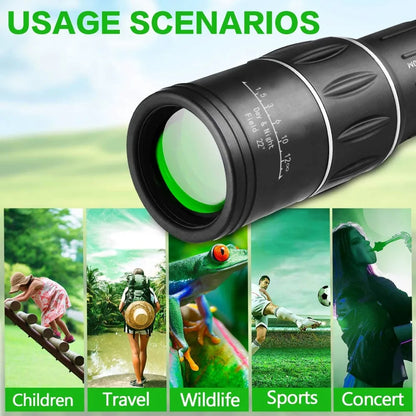 16x52 HD Portable Green Film Monocular Telescope,For Birdwatching Hiking Concert Photography Powerful Long Range Spyglass