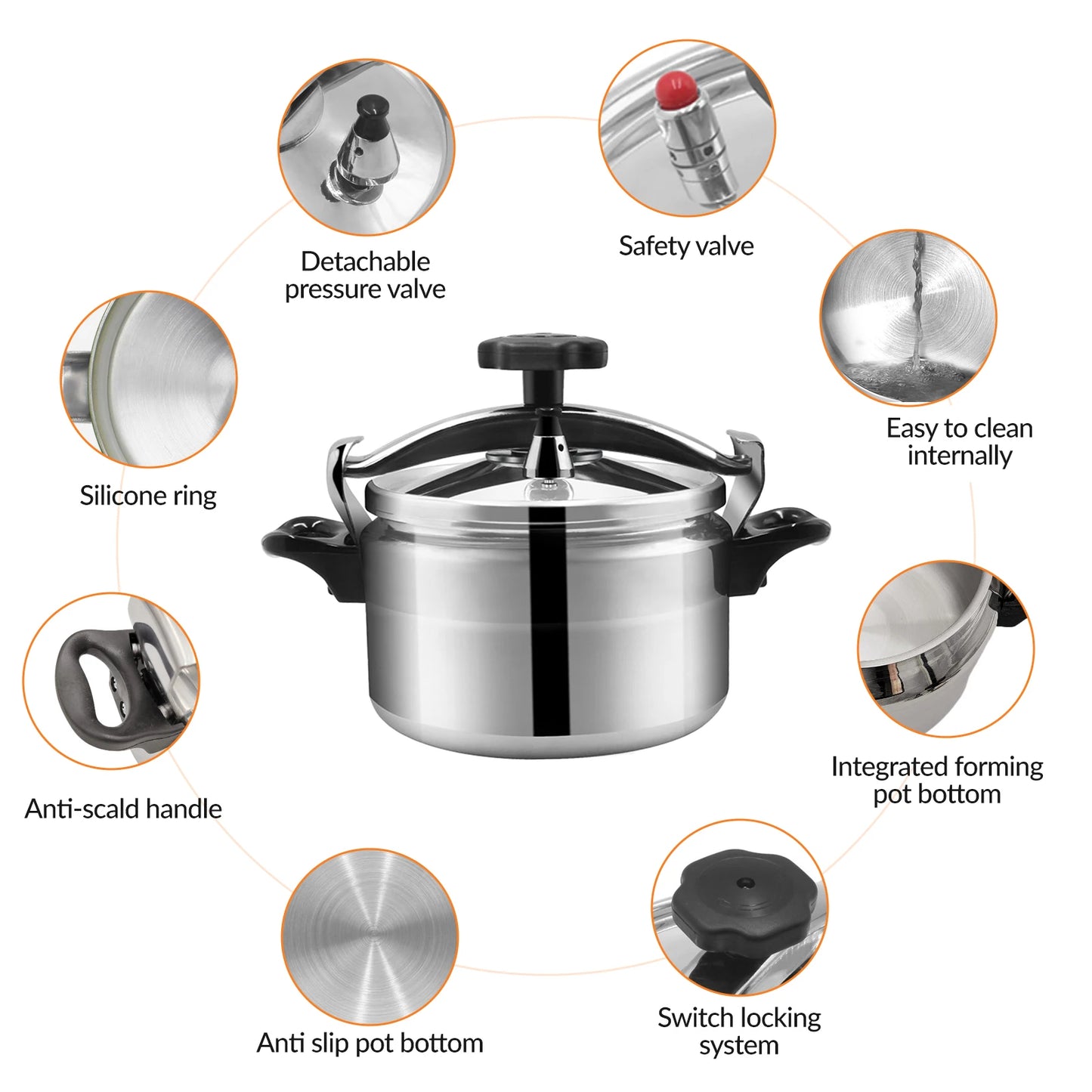 9L Aluminum Pressure Cooker Large Capacity Gas Cooker Pressure Cooker Stew Pot Universal Kitchen Household Induction Cookware