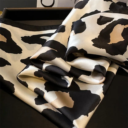 2024 New Leopard Print Square Scarf Women's Imitation Silk Scarf Casual Versatile Decoration Small Neck Scarf 70CMx70CM