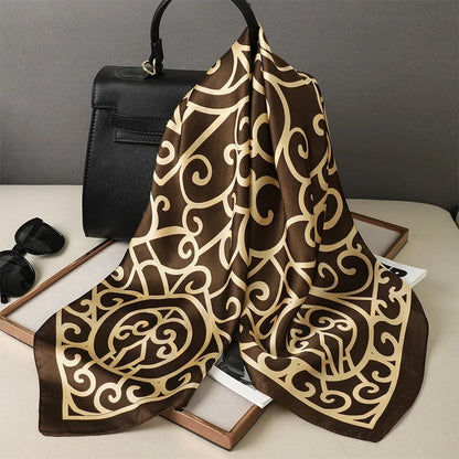 2024 Fashion Luxury Brand 70cm Silk Square Scarf Women Satin Neck Tie Female Hair Bandana Headkerchief Shawl Wrap Hijab Echarpe