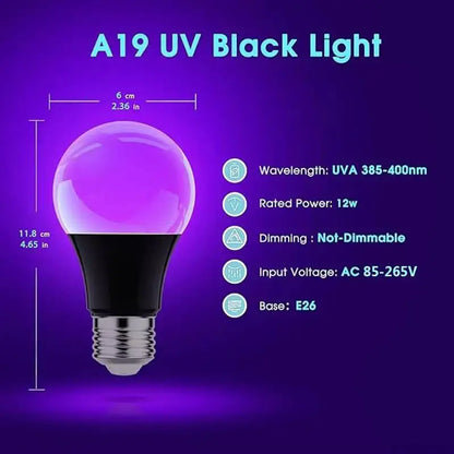 12W UV Purple LED Light Bulb AC 85-265V PurpleTransparent Cover Hotel Party Ghost House Fluorescent Atmosphere Decoration Light