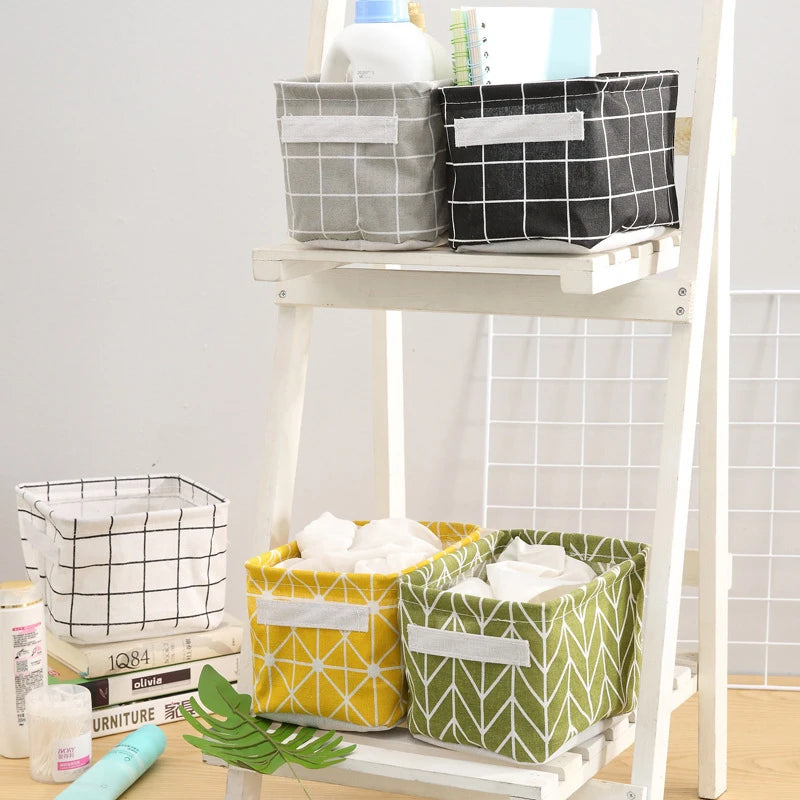 Small Foldable Canvas Storage Basket With Handle Cotton And Linen Desktop Storage Box Small Fresh Waterproof Storage Basket 1PC