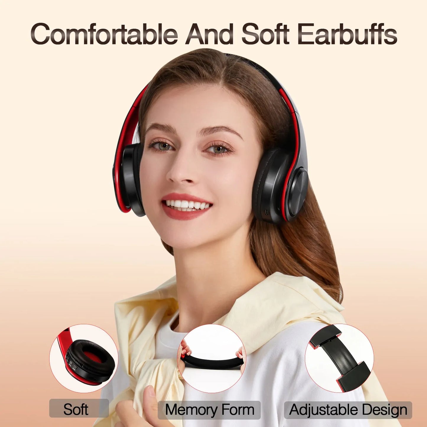 CATASSU Earphone Bluetooth Headphones Over Ear Stereo Wireless Headset Soft Leather Earmuffs Built-in Mic for PC/Cell Phones/TV