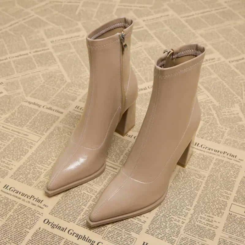 High Heels Ankle Women's Boots Pointed Toe Sexy Shoes for Women 2024 New Side Zip Classic Daily Boots Women Boots Botas