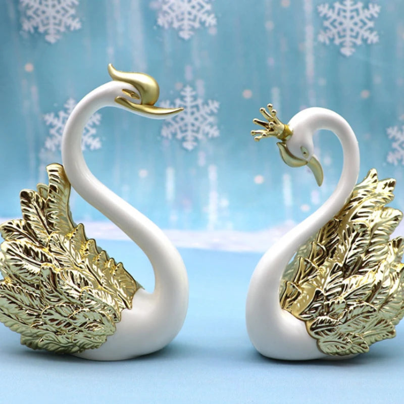 2pcs Swan Model Cute Figurine Collectibles Cute Car Interior Cake Top Decor for Love Theme Decoration Luxury Home Decor