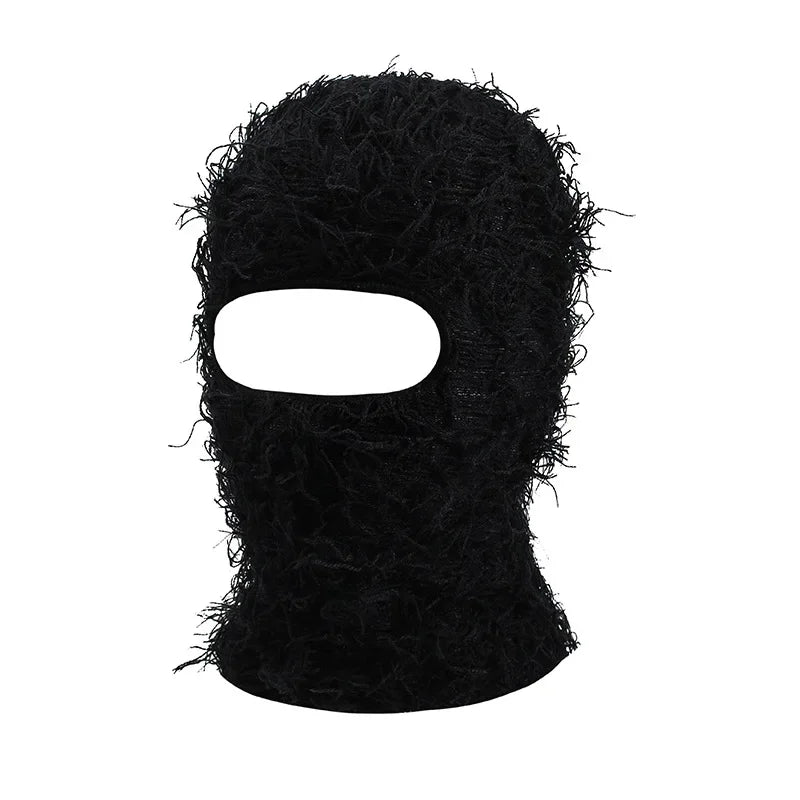 2024 New Hip Hop Balaclava Distressed Knitted Caps Full Face Ski Mask Women Outdoor Camouflage Fuzzy Ski Balaclava Beanies Hat