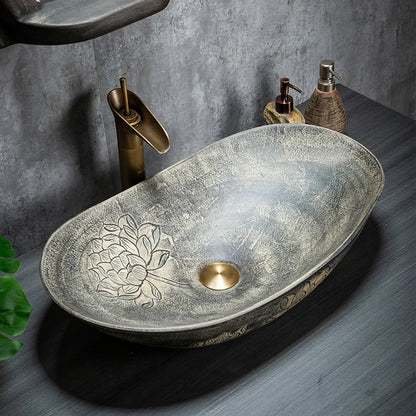 Retro Ceramic Bathroom Sinks Outdoor Washbasin Home Bathroom Sink Courtyard Overhead Sink Creative Hand Kitchen Washing Sink