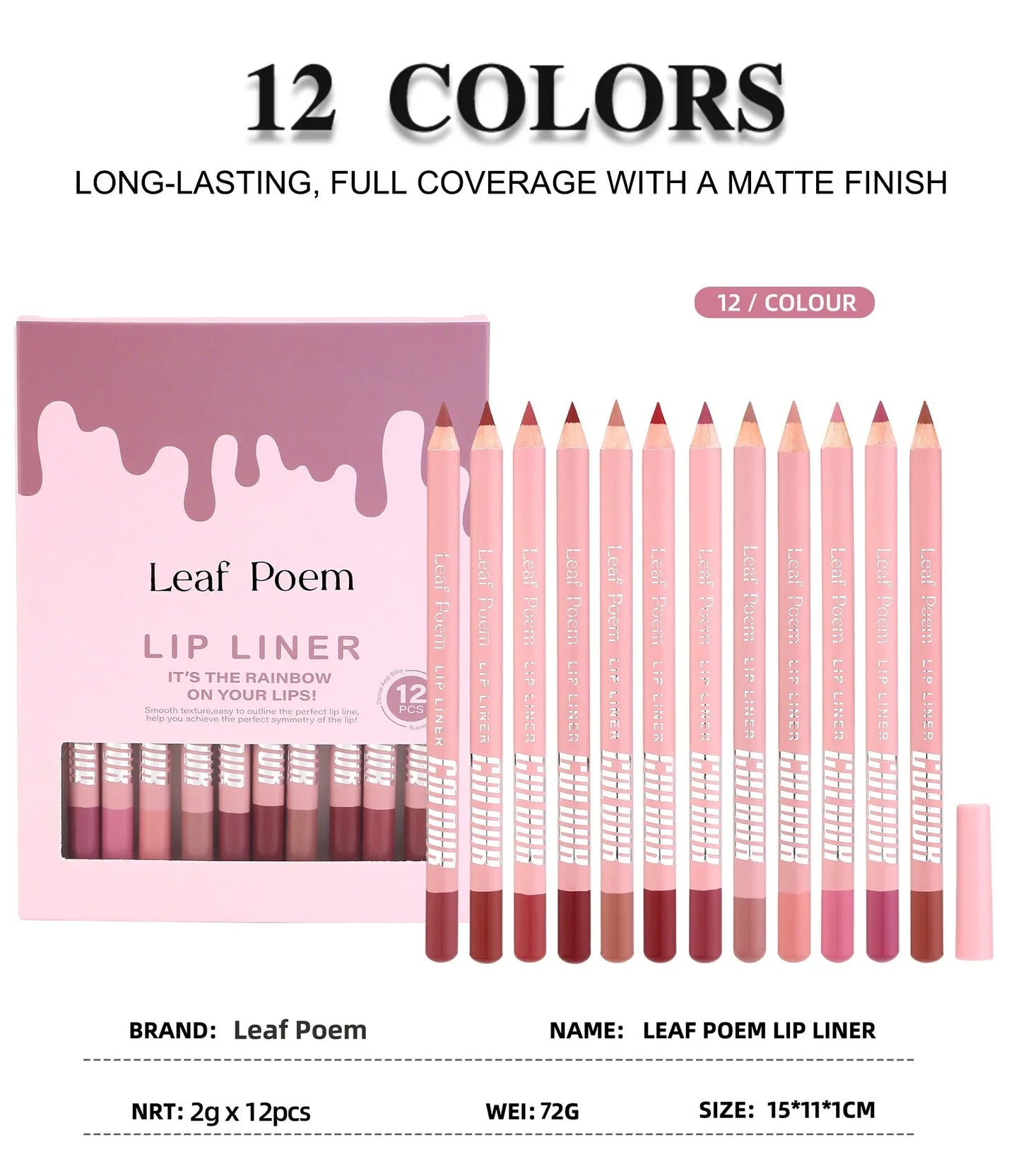 12 Colors Matte Lipliner Pencil Set Sexy Red Contour Tint Lipstick Waterproof Long Lasting Lipstick Liner Lip Tint Pen Cosmetic