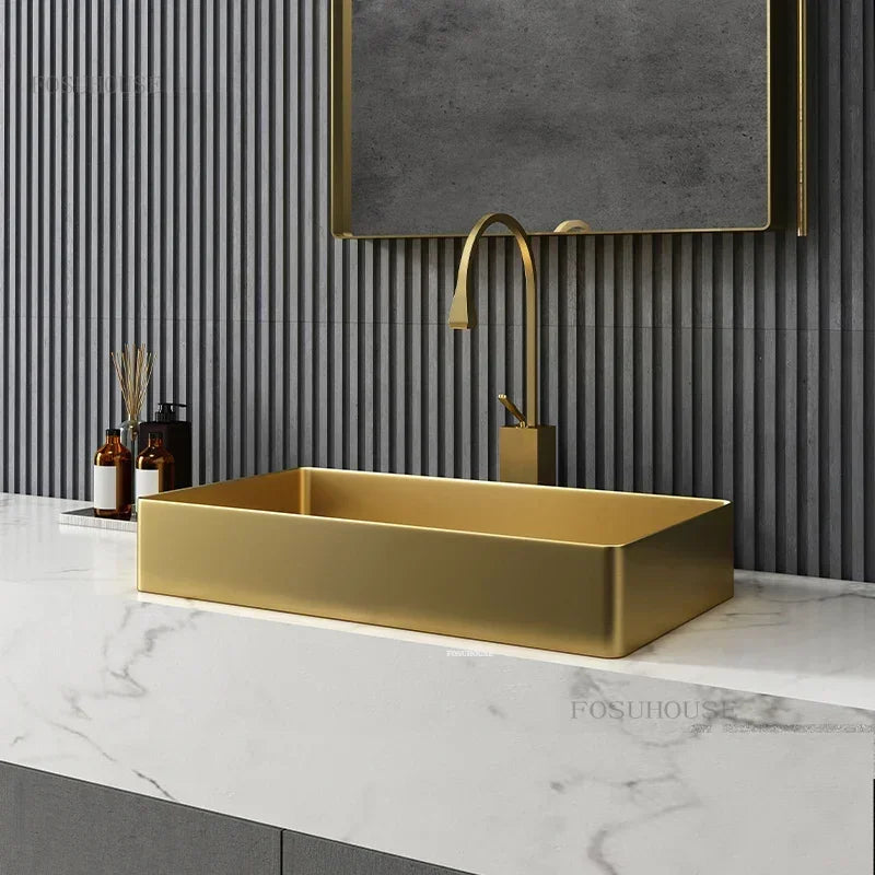 Minimalist  Bathroom Sinks Stainless Steel Wash basins Luxury Advanced Bathroom fixtures Golden Above Counter Basin z