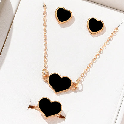 5 Piece Set Women Black Heart Jewelry High End Fashion Creativity Suitable Gift Giving Necklaces Bracelets Rings Earrings Set