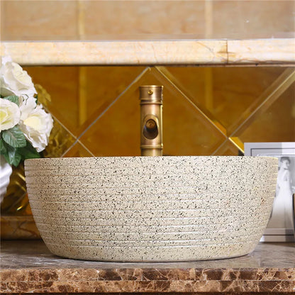 Ceramic Art Countertop Basin Retro Washbasin Bathroom Household Stone Basin Hotel Wash Basin Bathroom Sinks