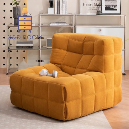 X&D Lazy Retro Corduroy Waffle Sofa Simple Modern Living Room Balcony Designer Casual Sofa Chair Caterpillar Sponge Relax Sofa