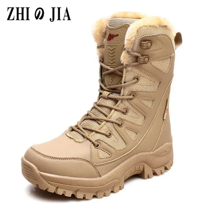 New High Top Men's Boots Waterproof Winter Boots Warm Plush Snow Boots Men Lace Up Casual Anti-Slip Ankle Boots Army Work Boots