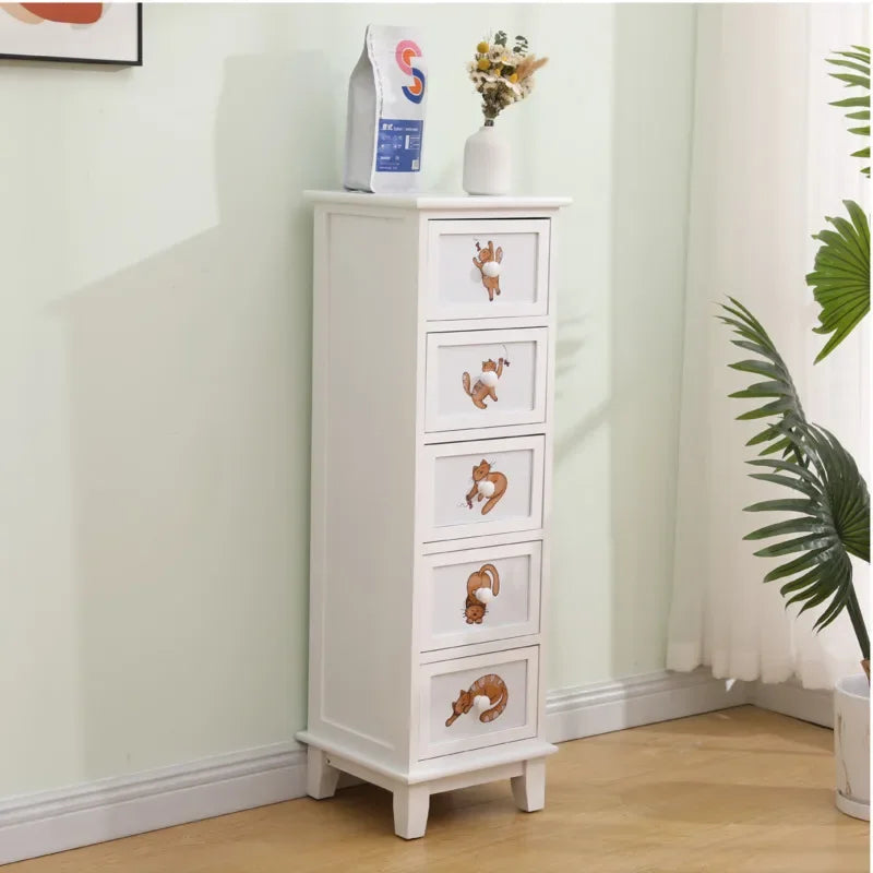 Multi-function Bed Side Table Cartoon Girl Wooden Chest Of Drawers 30cm Seam Storage Cabinet Multilayer Furniture For Bedroom