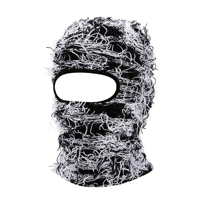 2024 New Hip Hop Balaclava Distressed Knitted Caps Full Face Ski Mask Women Outdoor Camouflage Fuzzy Ski Balaclava Beanies Hat