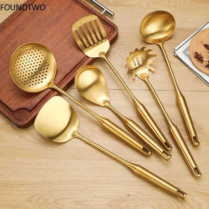 Gold Stainless Steel Spatula Large Soup Ladle Kitchen Utensils Cooking Trowel Set Kitchen Tool Set Kitchenware