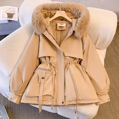 Women's Winter Parka 2024 Korean Version Add Velvet Ladies Warm Down Cotton Jacket Temperament Appear Thin Female Outerwear