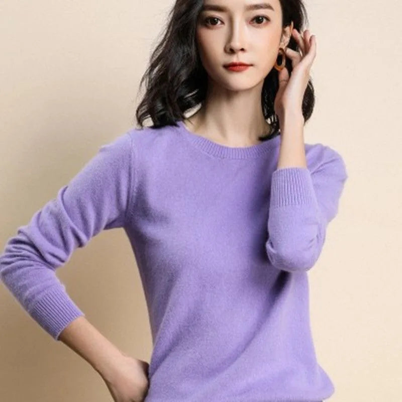 Women Sweater O-neck Autumn Winter Basic Pullover Warm Casual Pulls Jumpers Korean Long-sleeved Solid Knitwear Bottoming Shirt