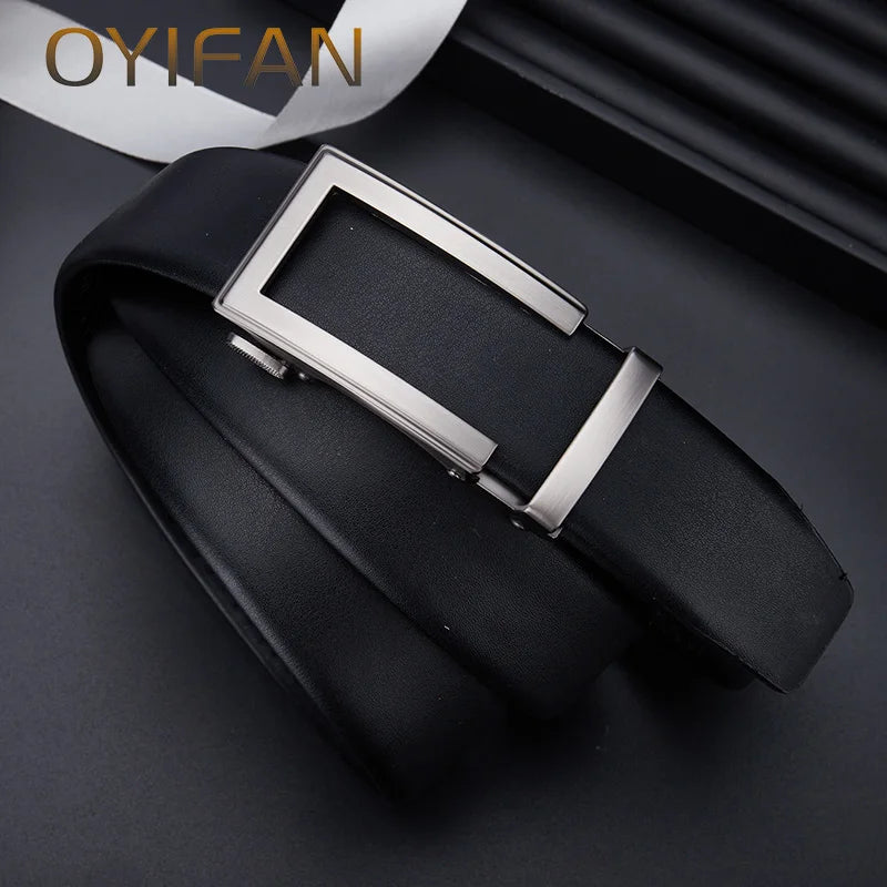 OYIFAN fashion men genuine leather belt automatic buckle adjustable ratchet belt jeans belt formal belt