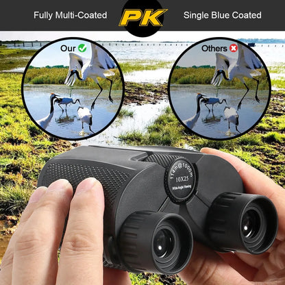 Binoculars 10X25 HD Mini Portable Telescope BAK4 FMC Coated Telescope Outdoor Bird Watching Hunting Travel Camping Ball Game