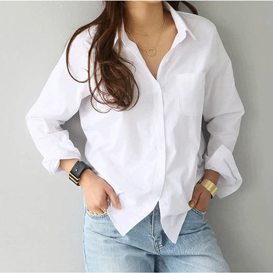 Cotton Blouse White Shirt Fashion Women Blusas Mujer De Moda OL Style Tops Casual Ladies Long Sleeve Shirts and Blouses 3496