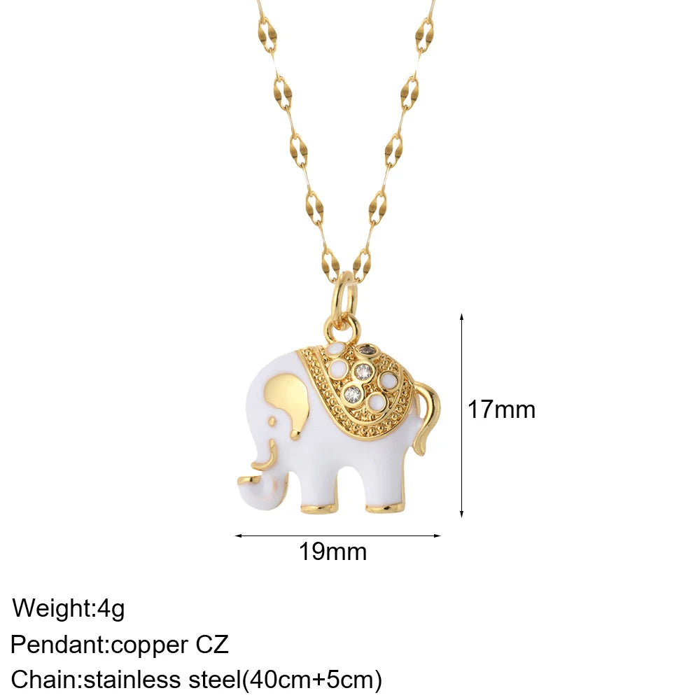 Heart Evil Blue Eye Sun Necklace for Women Cute Dog Bee Elephant Gold Color Pendant Woman's Collars Long Stainless Steel Chains