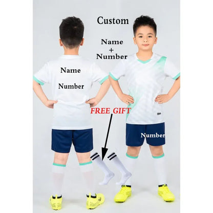 Boys Football Jersey tracksuit Child Soccer Sports Uniforms Kids Play Ball Sportswear Kits vest children's football suit Socks 1