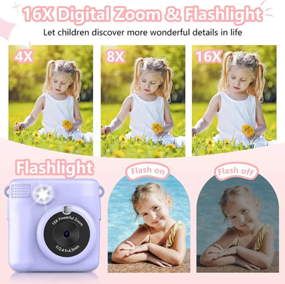 Mini Instant Camera for Boys and Girls, Portable Rechargeable Children's Digital Camera, HD Kids Camera with 32GB Memory Card