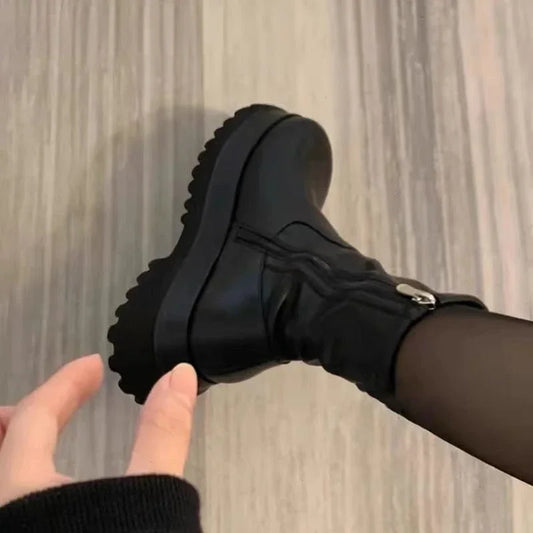 2024 New Winter Punk Style Women Ankle Boots Fashion Thick Sole Zippers Short Boot Ladies Elegant Platform Flats Heel Shoes