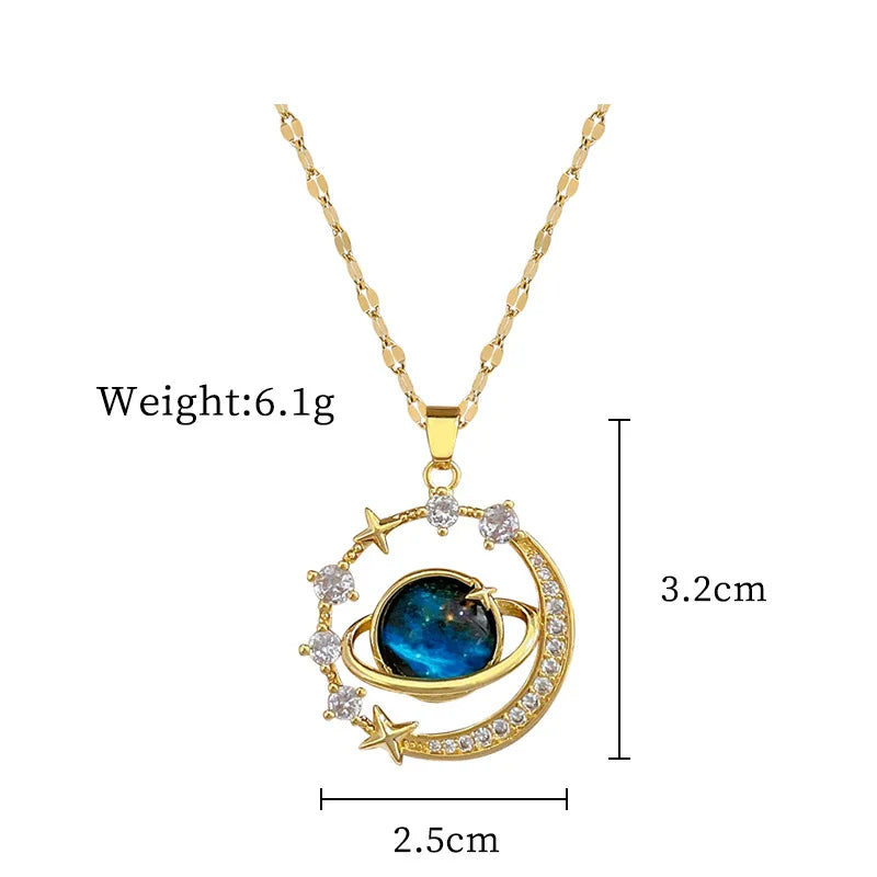 Light Luxury Titanium Steel Star Series Necklace for Women Gold Color Planet Moon Astronaut Pendant Necklaces Jewelry Gifts