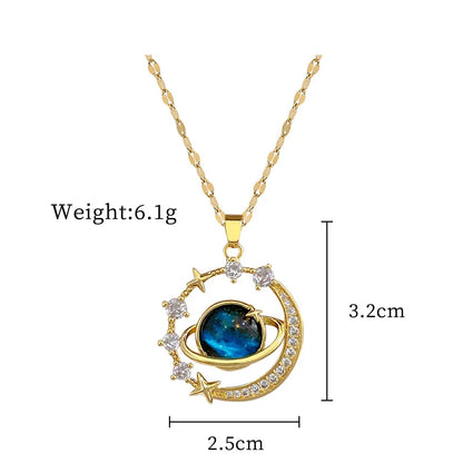 Light Luxury Titanium Steel Star Series Necklace for Women Gold Color Planet Moon Astronaut Pendant Necklaces Jewelry Gifts