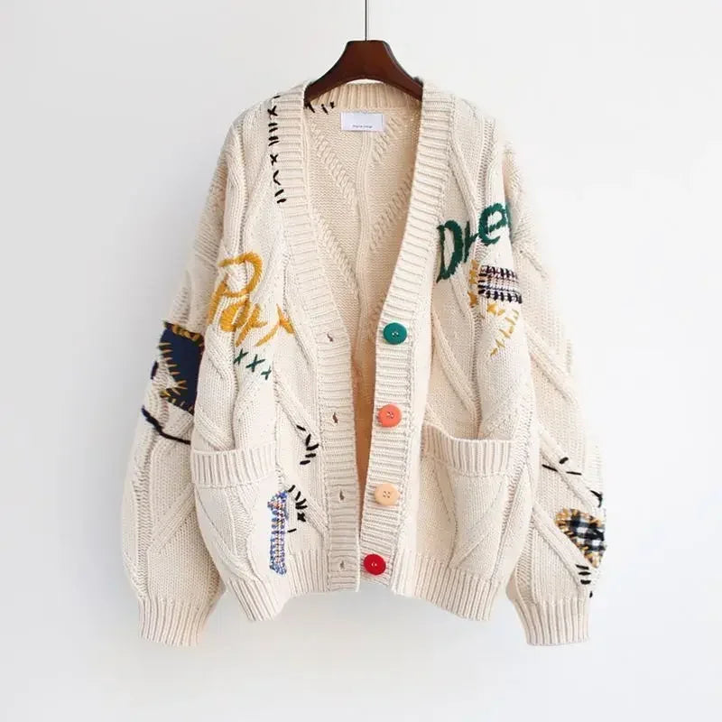 2024 Autumn Women's Cardigan Wool Sweater Korean Version New Embroidered Jacket Knitted Sweater Cardigan Hem Sweater Knitwear