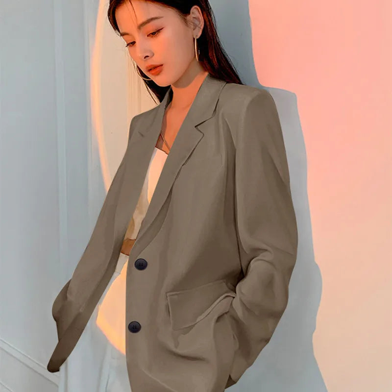 Casual Long Sleeve Suit Jacket Blazer Office Lady Spring Autumn Fashion Elegant Solid Blazer Outerwear Coat For Women 2023 Black