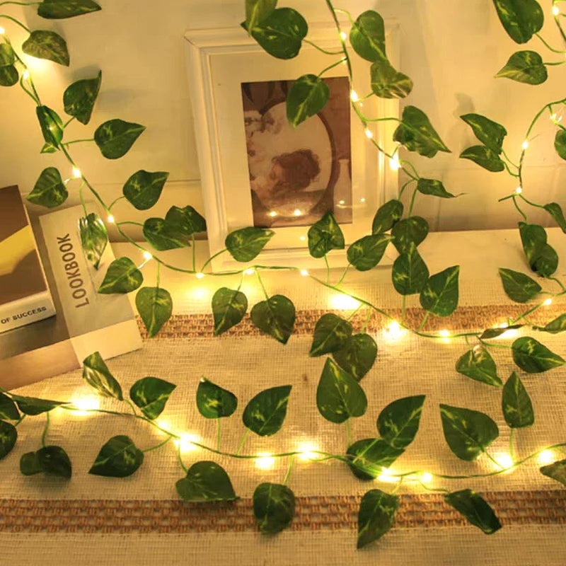 Artificial Plant Green Ivy Leaf Vine Lamp String Hanging Fake Plant Decoration Home Wedding Party Garden Decor Battery-powered