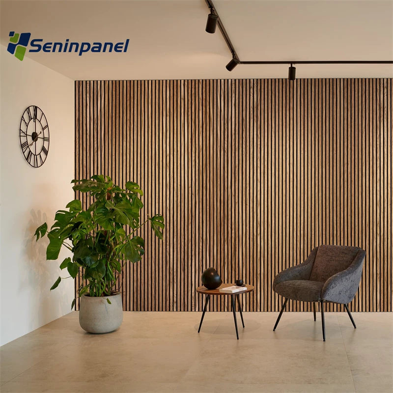 Wall Panel Led Wooden Slats Pet Strip Veneer Lighting Technical Wood Valnut Acoustic Black Akupanel for Outdoor