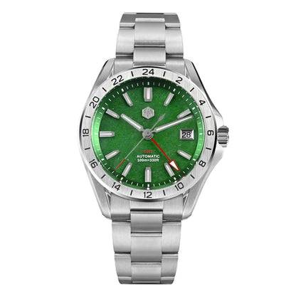 San Martin 39mm Aventurine Gemstone Dial Luxury Men's Watch NH34 GMT Automatic Mechanical Sapphire Waterproof Luminous SN0129