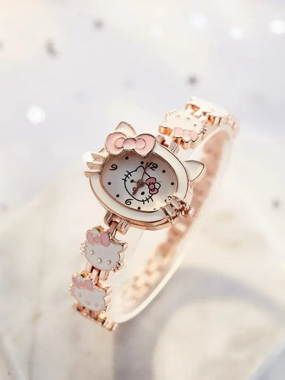 Sanrio Fashion Hello Kitty Children's Watch Student Watch Steel Band Women's Bracelet Electronic Quartz Watch Creative Gift