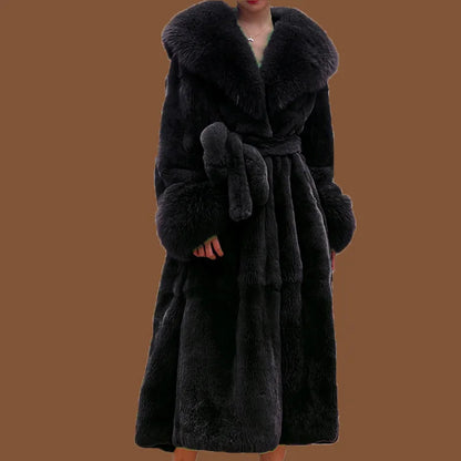 Winter Women Long Faux Fur Coat Thick Warm Mink Fur Jacket Feather Coats Oversized Outerwear Fur Collar Luxury Women's Clothing