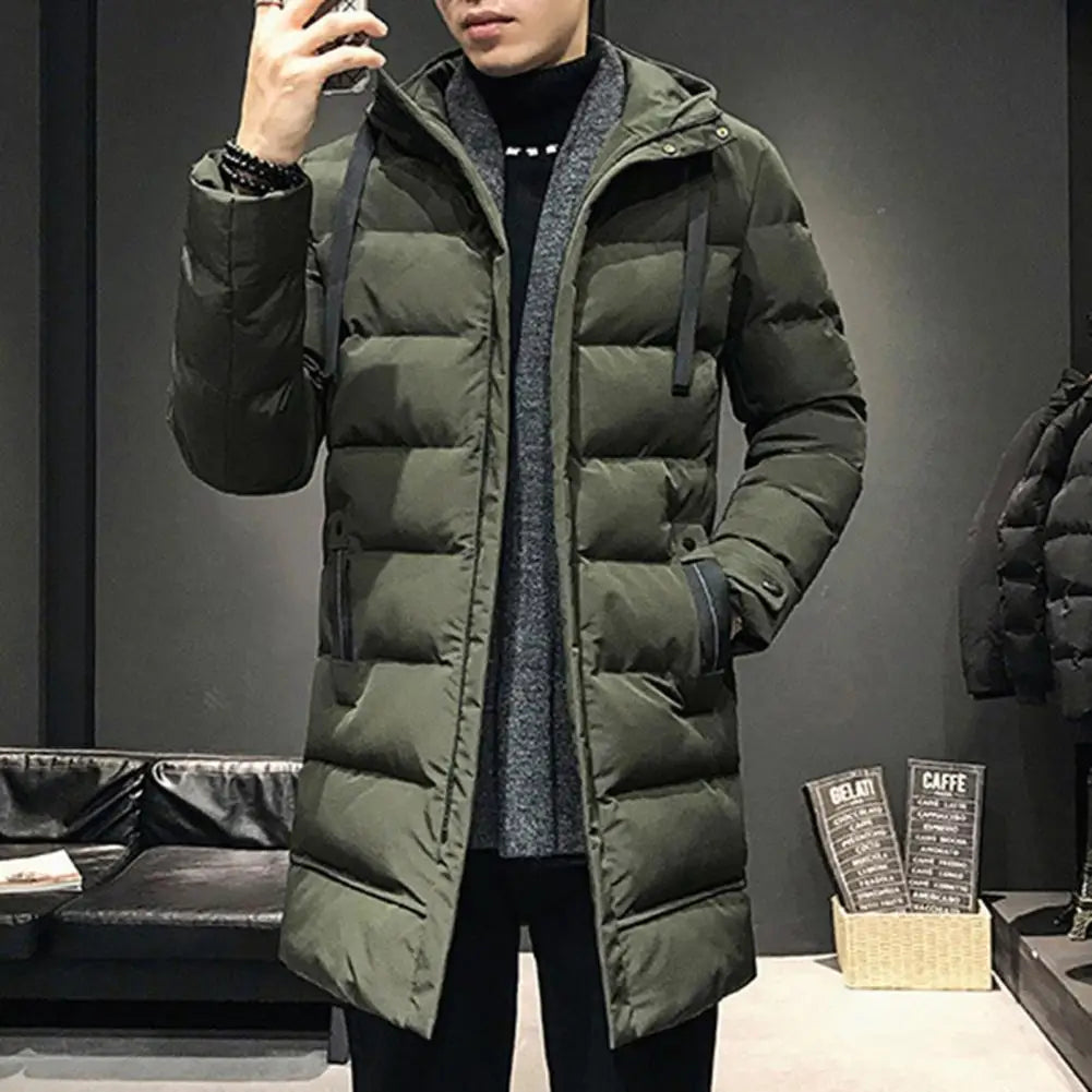 Cotton Coat With High Collar Mid length Cotton Coat For Wind Warmth Men's Winter Parka Hooded Down Coat For Wind