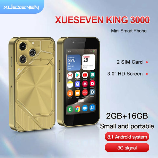 XUESEVEN KING3000 Mini Smart Phone 2GB RAM 16 ROM 3G WCDMA Android 8.1 Quad Core 1100mAh Type-C Dual SIM Cards 3.0” Smart Phones