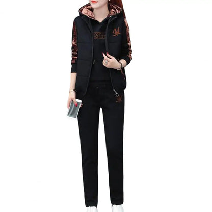 3Pcs/Set Trendy Women Tracksuit Windproof Waistcoat Hoodie Sweatpants Long Sleeve Cold Resistant