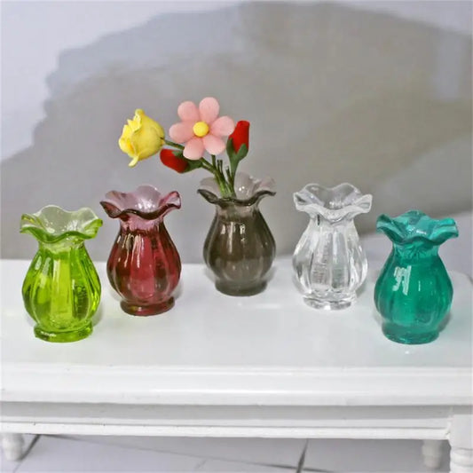 Simulation Glass Lace Vase Model Dollhouse Miniature Mini Living Room Decor Miniature Flower Vase Doll House Accessories