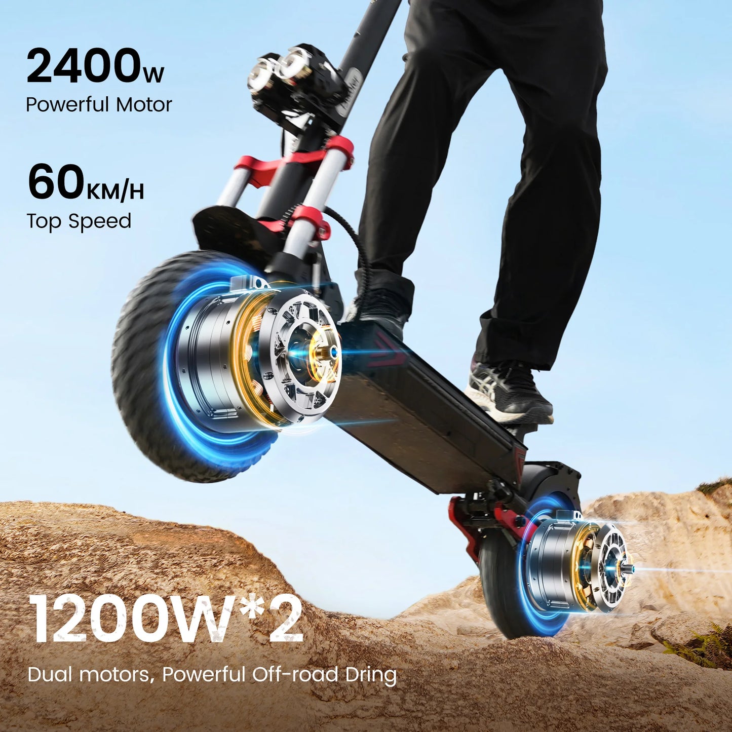 iScooter iX8 Electric Scooter 2400W 20Ah Scooter Dual Motor 12inch Anti-skid Off Road Pneumatic Tire 70km Range 60km/h eScooter